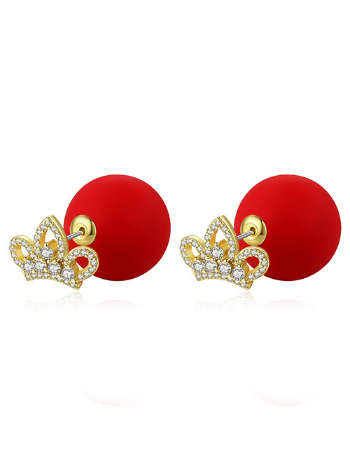 Fashion Red Crown Shape Decorated Earrings
