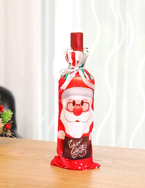 Fashion Red Santa Claus Pattern Decorated Christmas Bottle Cover