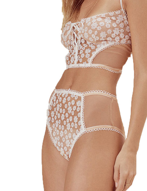 Sexy White Flowers Decorated Pure Color Briefs