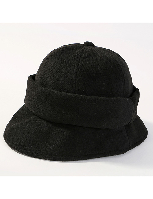 Fashion Black Pure Color Decorated Fisherman Hat