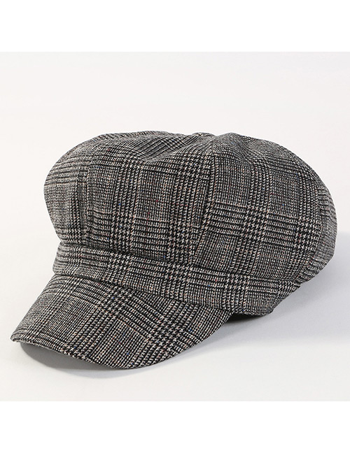 Fashion Khaki Grid Pattern Decorated Simple Hat