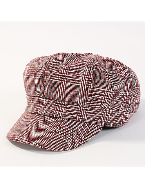 Fashion Claret Red Grid Pattern Decorated Simple Hat
