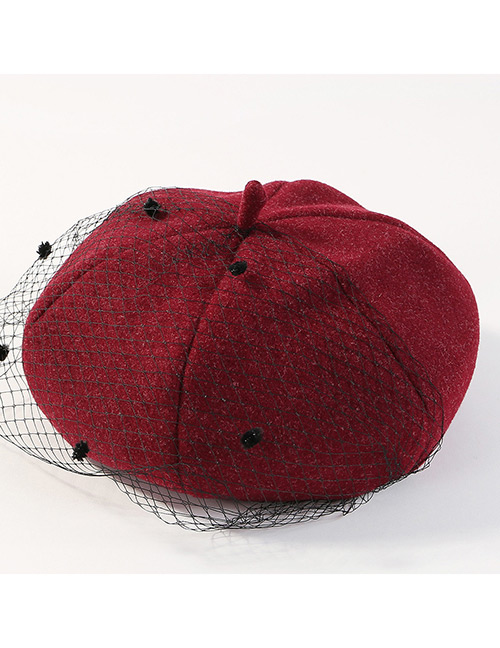 Fashion Claret Red Grid Shape Design Pure Color Hat