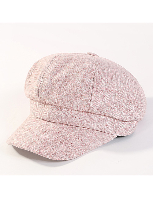Fashion Pink Pure Color Decorated Octagonal Cap