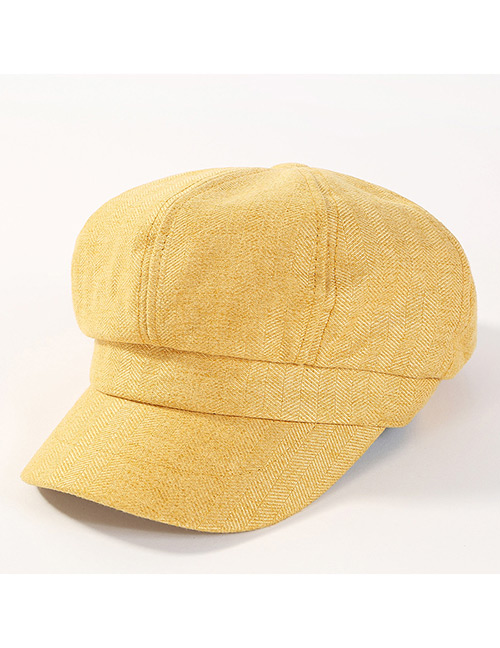 Fashion Yellow Pure Color Decorated Octagonal Cap