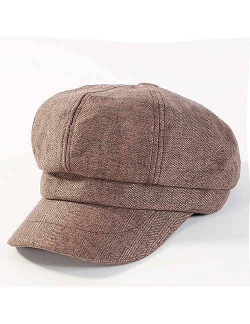 Fashion Coffee Pure Color Decorated Octagonal Cap