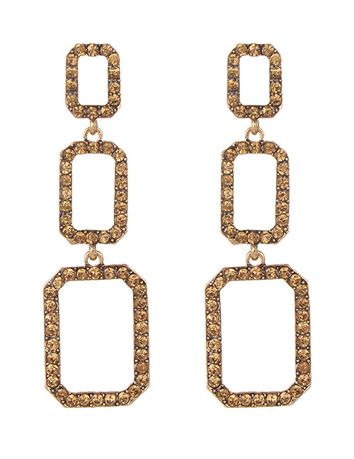 Fashion Champagne Square Shape Decorated Earrings
