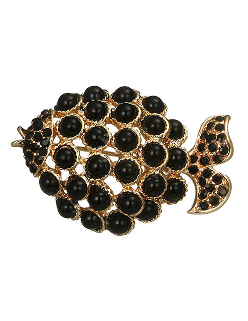 Fashion Black Fish Shape Decorated Brooch