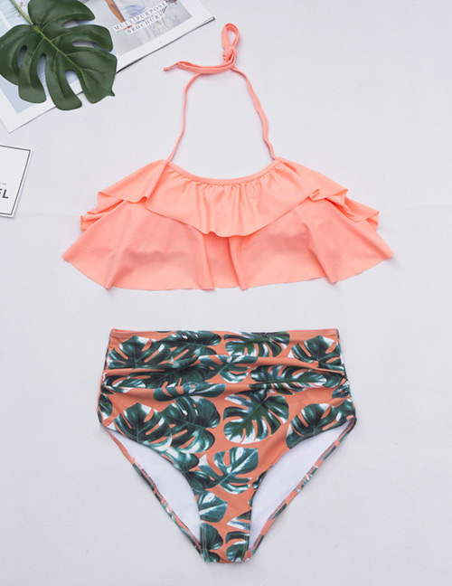 Fashion Orange Leaf Pattern Decorated Bikini