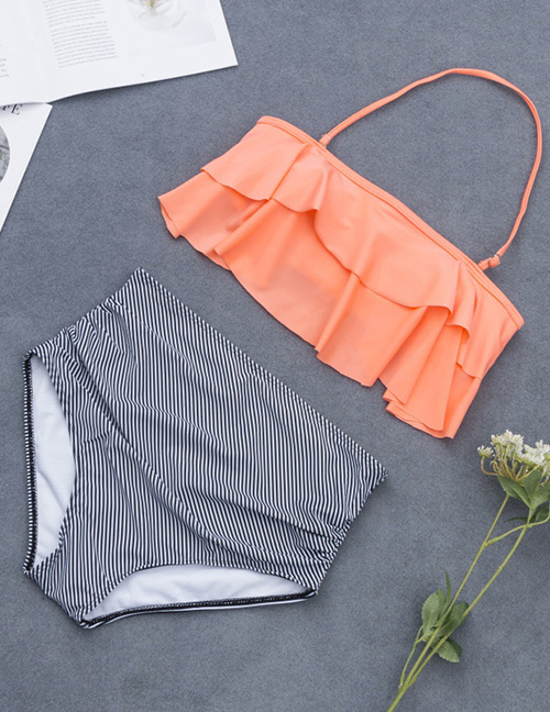 Fashion Orange Stripe Pattern Decorated Bikini