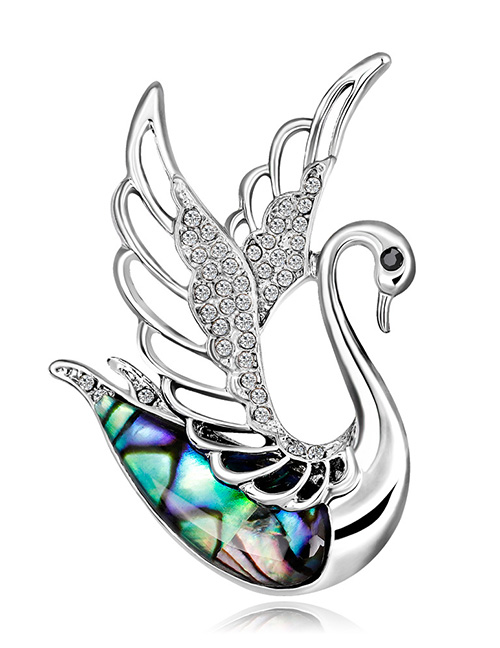 Fashion Silver Color Swan Shape Decorated Brooch