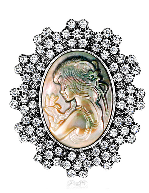 Fashion Antique Silver Diamond Decorated Brooch