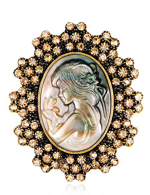 Fashion Antique Gold Diamond Decorated Brooch