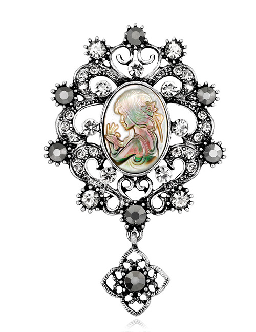 Fashion Silver Color Girl Pattern Decorated Hollow Out Brooch