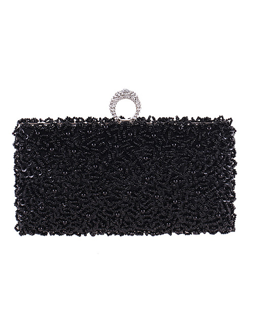 Fashion Black Square Shape Decorated Handbag