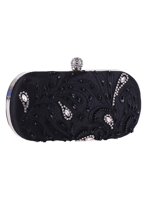 Fashion Black Diamond Decorated Hollow Out Handbag