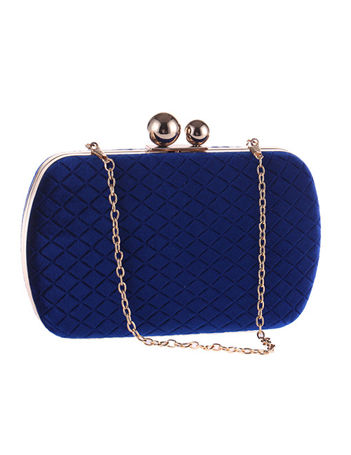 Fashion Dark Blue Pure Color Decorated Handbag