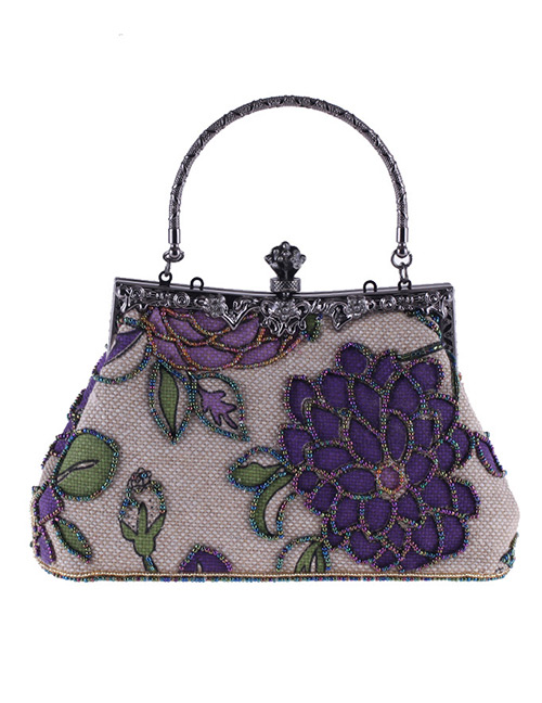Fashion Purple Flower Shape Decorated Handbag