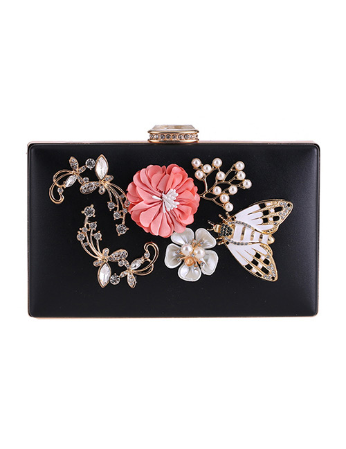 Fashion Black Flower Shape Decorated Handbag