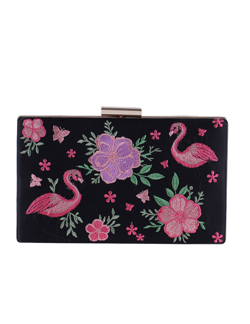 Fashion Black Flamingo Pattern Decorated Handbag