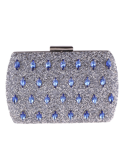 Fashion Blue Diamond Decorated Handbag