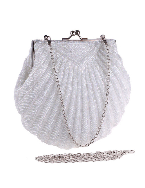 Fashion White Shell Shape Decorated Pure Color Handbag