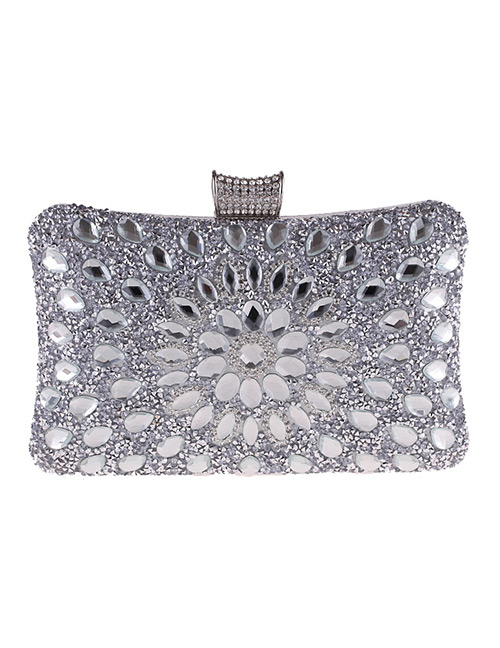 Fashion Silver Color Diamond Decorated Handbag