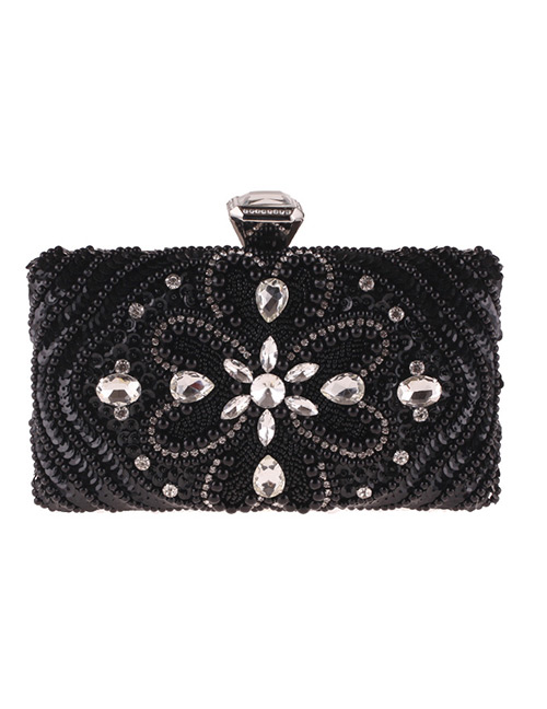 Fashion Black Square Shape Decorated Handbag