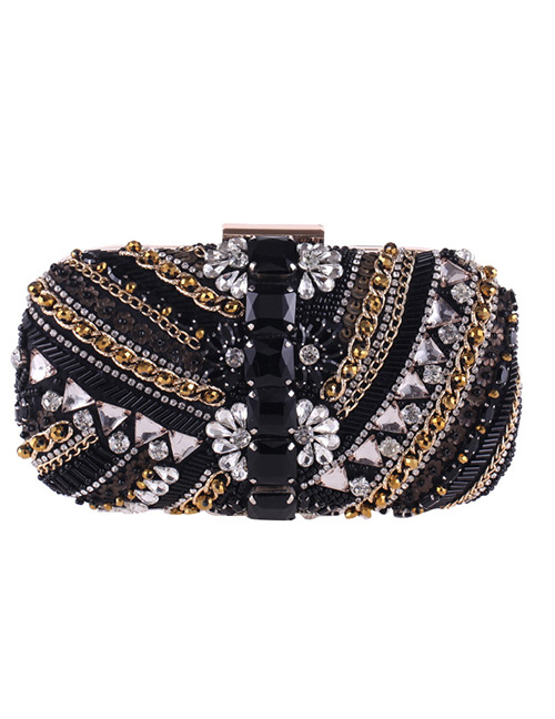 Fashion Black Diamond Decorated Handbag