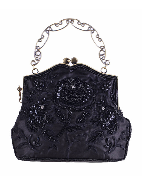 Vintage Black Pure Color Decorated Handbag