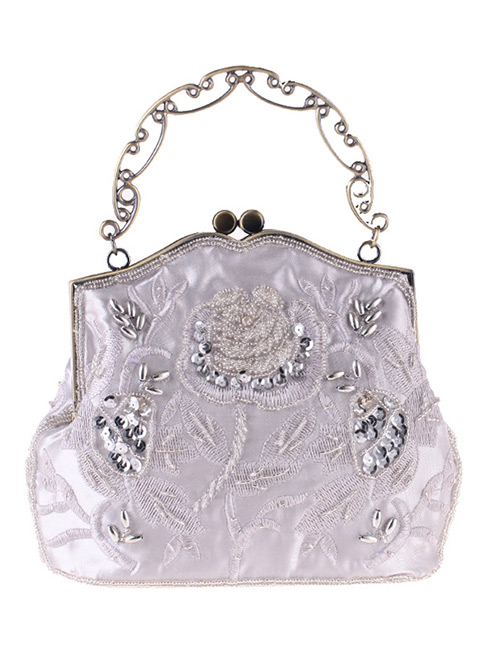 Vintage Silver Color Pure Color Decorated Handbag