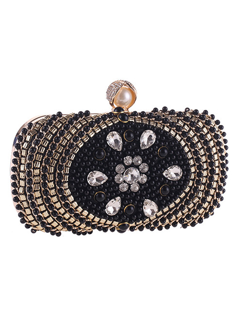 Fashion Black Diamond&pearl Decorated Handbag
