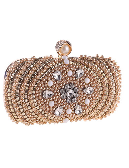 Fashion Champagne Diamond&pearl Decorated Handbag