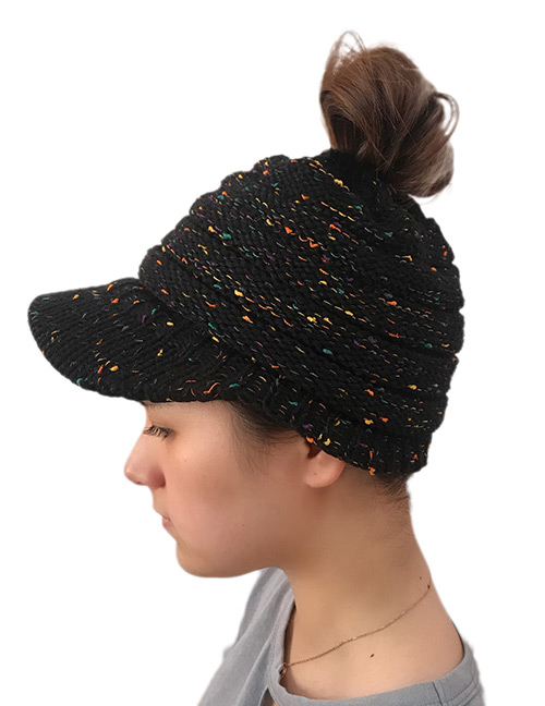 Fashion Black Pure Color Decorated Hollow Out Hat