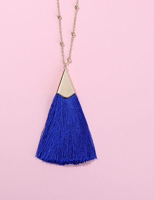 Fashion Sapphire Blue Tassel Decorated Pure Color Necklace