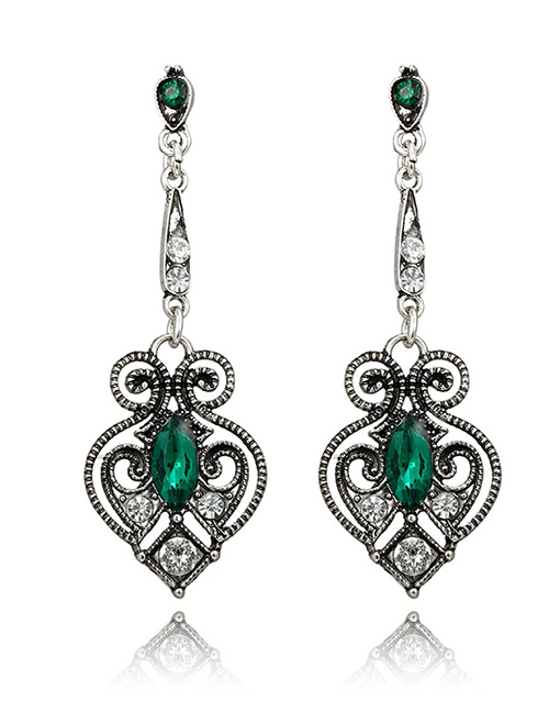 Fashion Silver Color+green Diamond Decorated Earrings