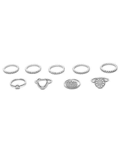 Fashion Silver Color Pure Color Decorated Hollow Out Ring ( 9 Pcs )