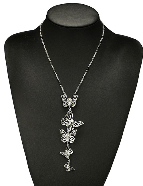 Fashion Silver Color Butterfly Shape Decorated Long Necklace