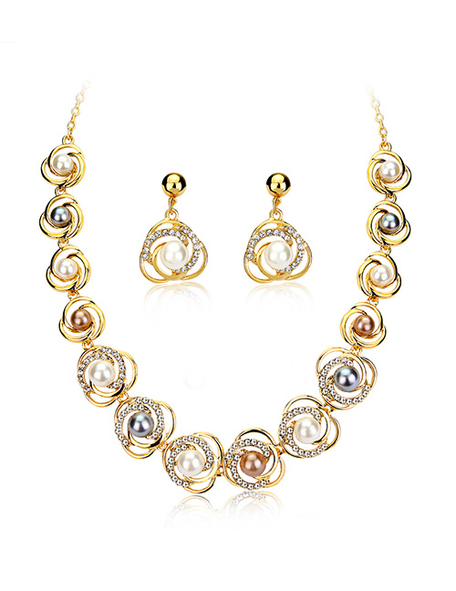 Fashion Gold Color Pearl&diamond Decorated Jewelry Set