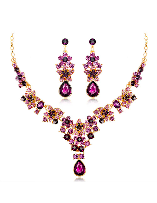 Fashion Purple Water Drop Shape Decorated Jewelry Set