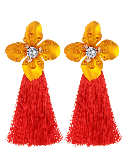 Fashion Red+yellow Flower Shape Decorated Earrings