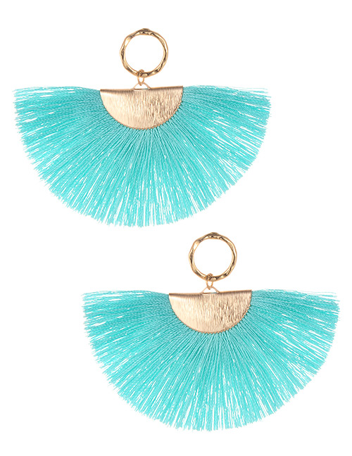 Fashion Blue Sector Shape Decorated Tassel Earrings