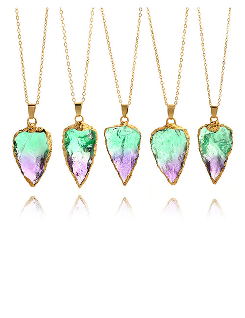 Fashion Green+purple Stone Decorated Triangle Shape Necklace(1pc)
