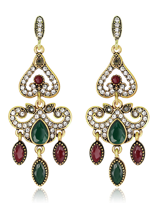 Elegant Antique Gold Diamond Decorated Tassel Earrings