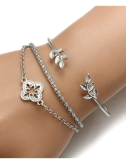 Fashion Silver Color Flower&leaf Decorated Pure Color Bracelet