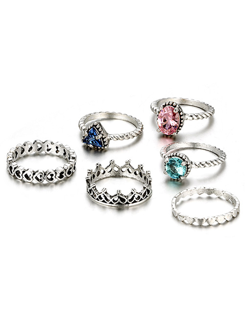 Fashion Silver Color Crown Shape Design Simple Ring(6pcs)