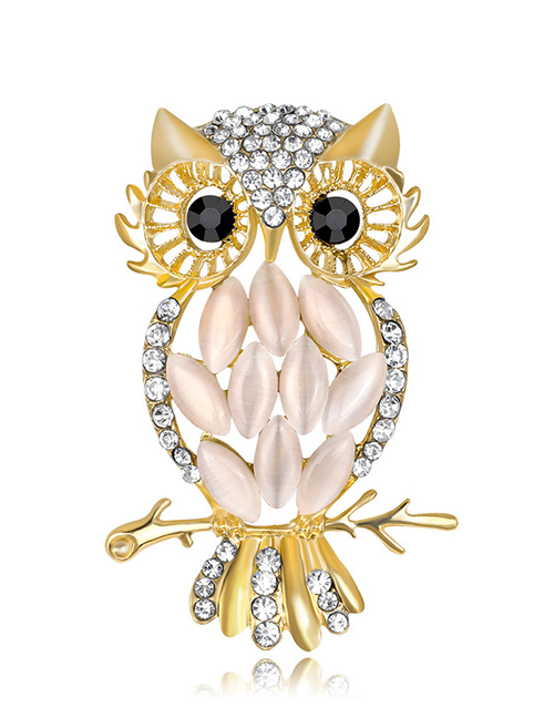 Fashion Gold Color+pink Owl Shape Decorated Brooch