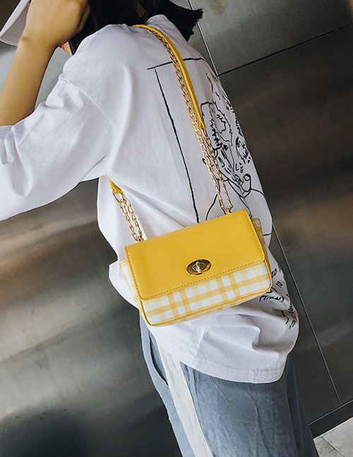 Fashion Yellow Grids Pattern Decorated Bag