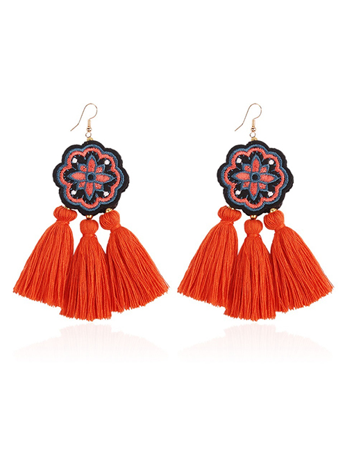 Fashion Orange Flower Shape Decorated Tassel Earrings