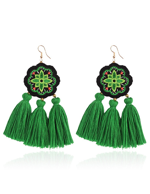 Fashion Green Flower Shape Decorated Tassel Earrings
